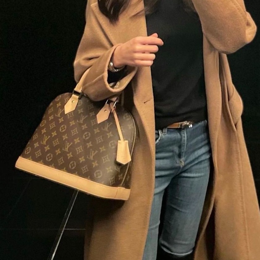 99新 LV 正品贝壳中号老花手提单肩包中古奢侈老花包植鞣革更新