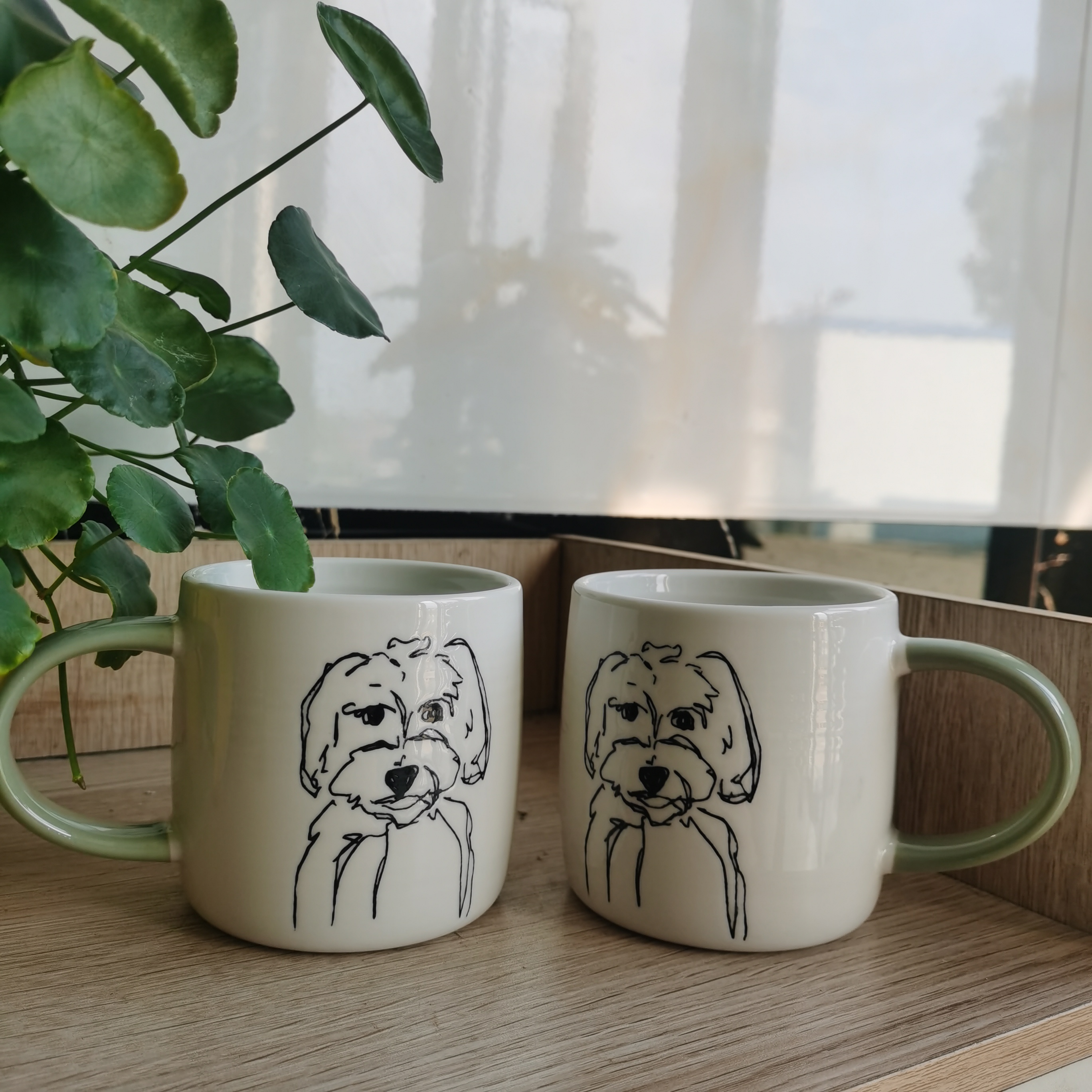 Ins陶瓷马克杯网红简约手绘狗狗杯咖啡杯牛奶杯早餐杯家用可爱x2