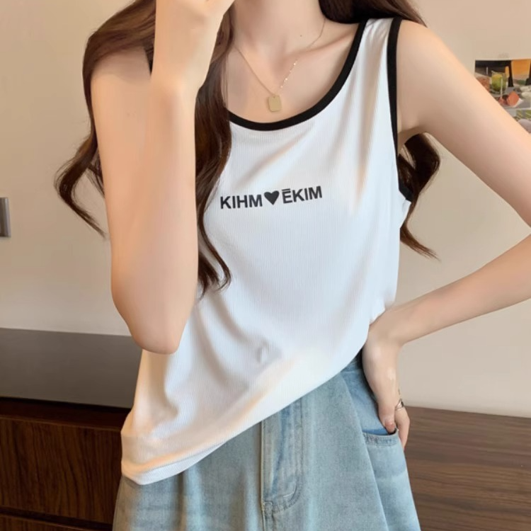 春季新款时尚减龄遮副乳背心吊带微胖mm圆领显瘦撞色外穿无袖上衣