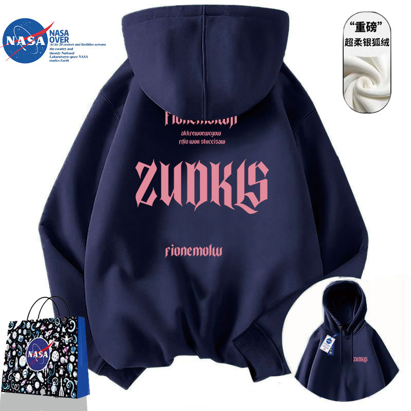 NASA官方高街hiphop潮牌宽松重磅连帽卫衣男秋季美式加绒情侣外套