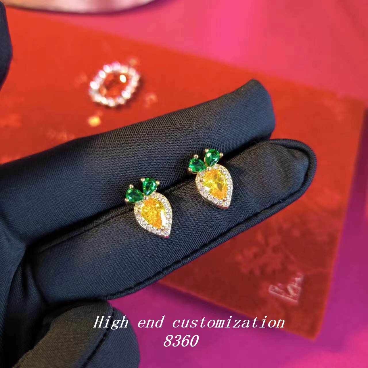 铜合金耳饰 金黄色水滴胡萝卜闪亮时尚欧美轻奢耳环 8360