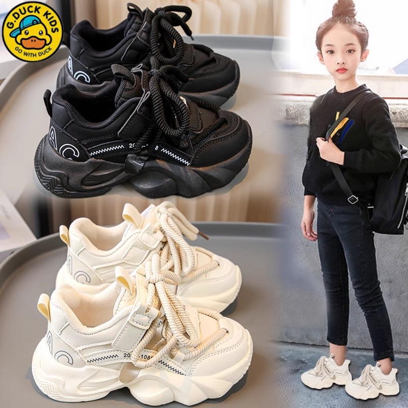 小黄鸭童鞋女童2025年秋冬加绒儿童运动鞋老爹鞋女孩二棉小白鞋子