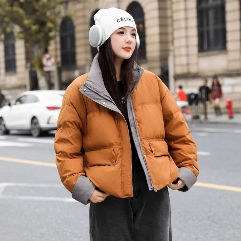 波司澄欧货立领撞色轻薄羽绒服女冬季2023新款小个子宽松时尚面包