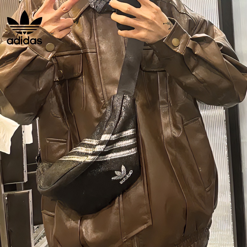 Adidas阿迪达斯女腰包设计师百搭韩版街头胸包时尚休闲黑色潮流男