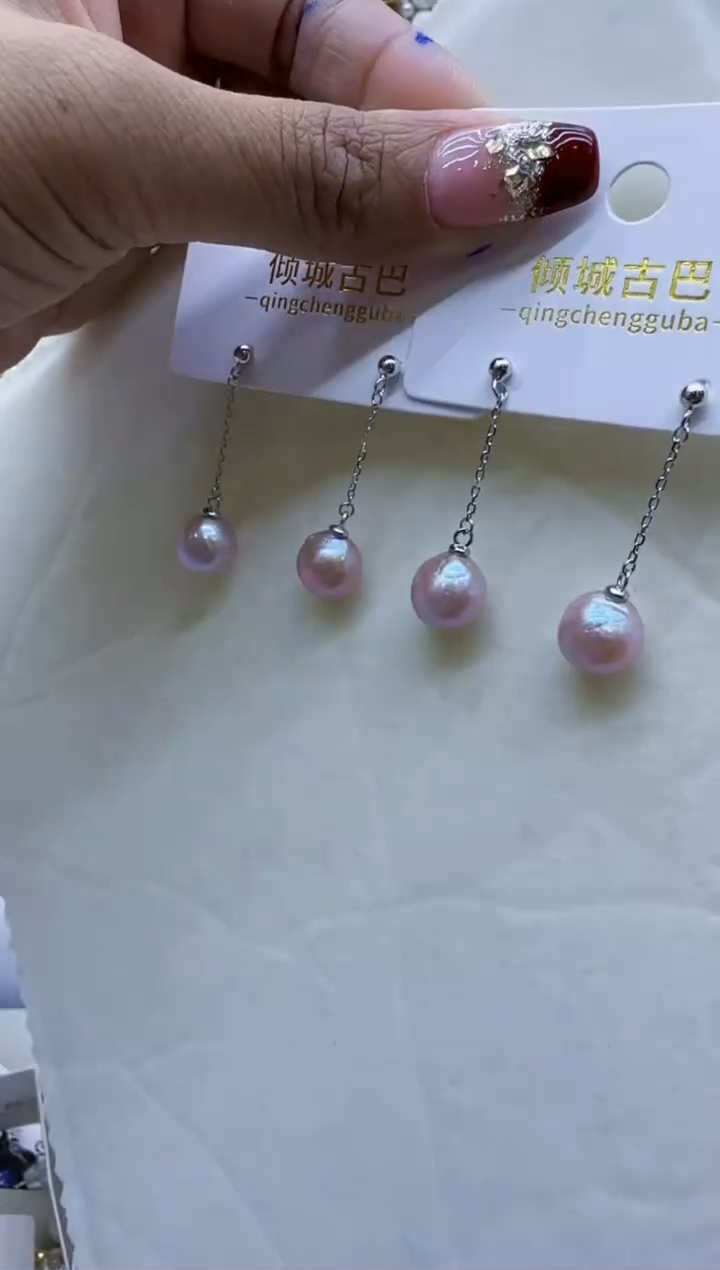 【闪购商品】淡水珍珠耳饰银S925镶嵌粉紫皱巴风在吹50-1.10