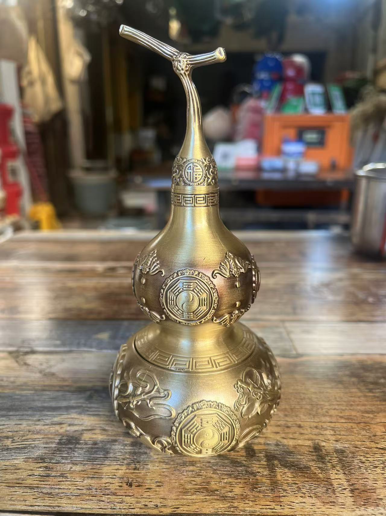 精品摆设葫芦16cm八卦手工浮雕黄铜摆件雕刻精美复古工艺品创意