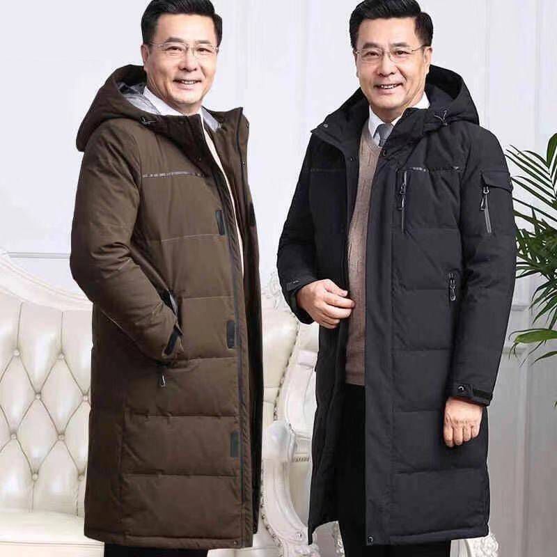 爆款2023新款羽绒服男冬装长款过膝加厚中老年白鸭绒保暖防寒爸同