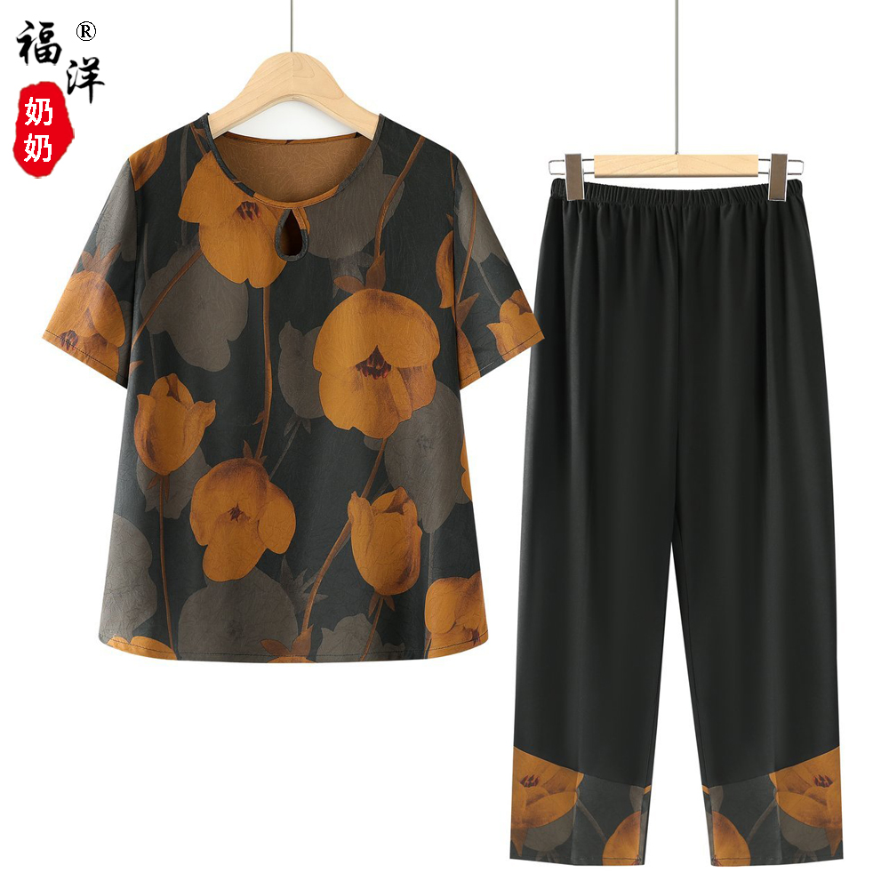 中老年人夏装女奶奶装短袖套装老人妈妈夏季衣服老太太休闲两件套