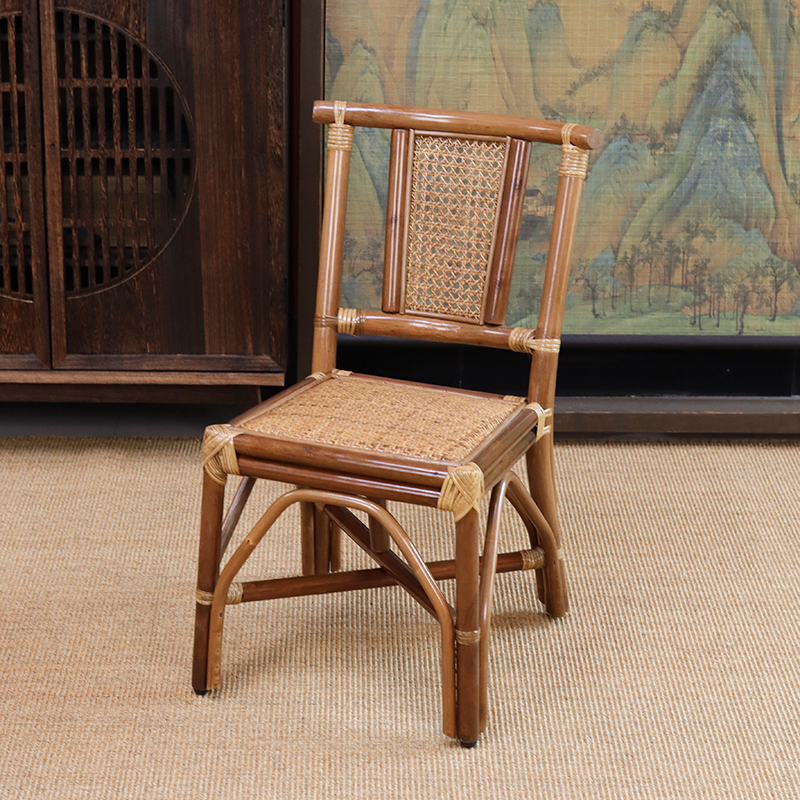 梓藤罗老明清小号真藤藤编靠背椅家用便携老人儿童休闲椅打折餐椅