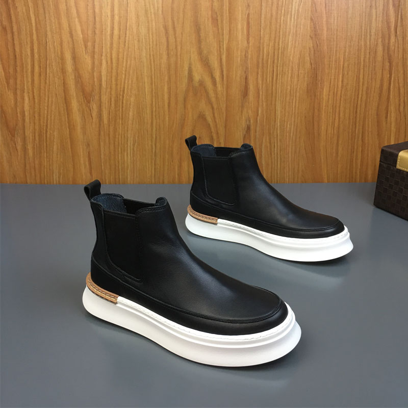 2025秋冬新款加绒马丁靴男真皮套脚高帮鞋男舒适厚底防滑男鞋真皮