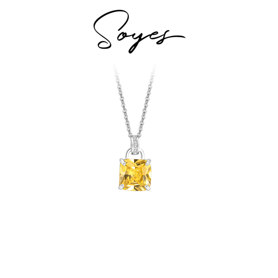soyes/索野 坠链均925银合成锆石 黄锆石项链冰花切春节送妈妈礼