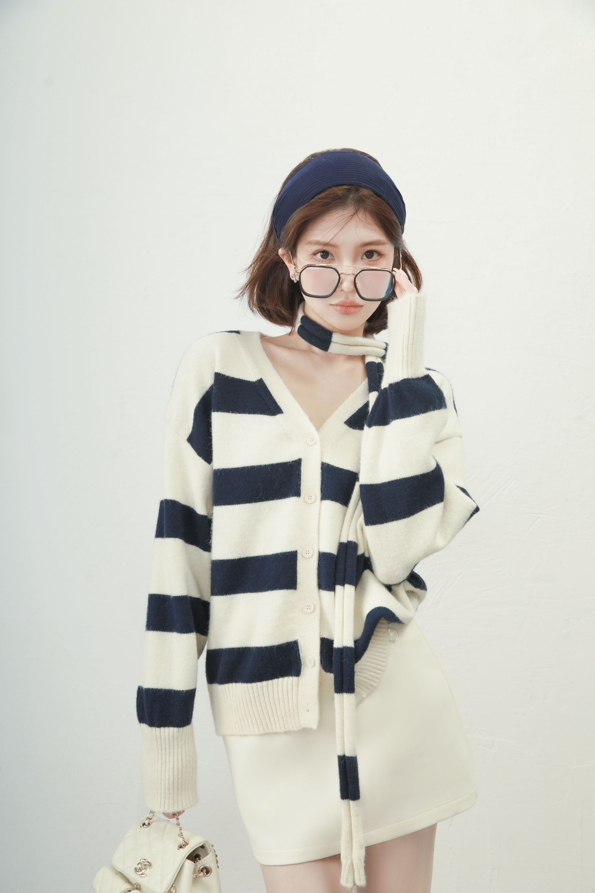 【芝士Cheese】钢琴乐章 条纹宽松慵懒感毛衣开衫外套休闲上衣