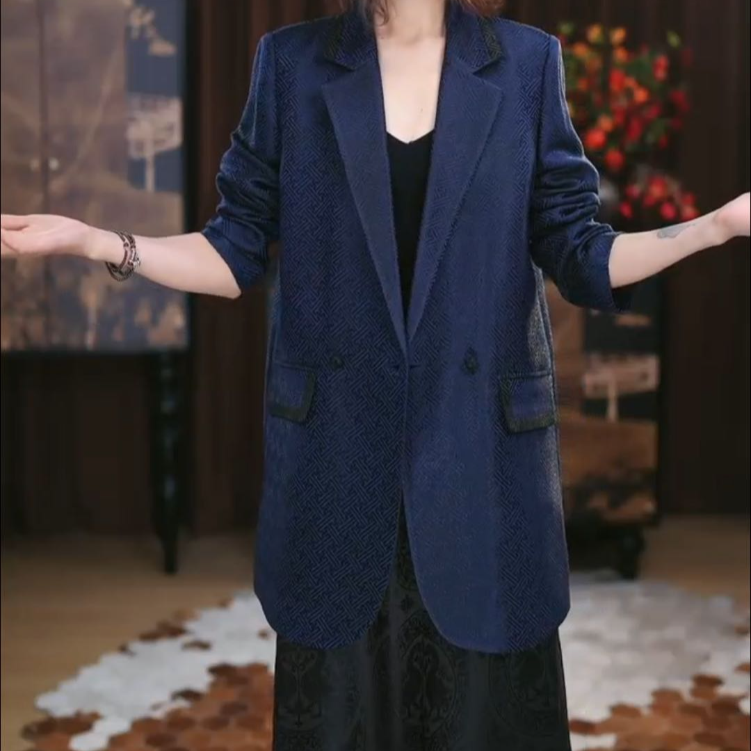 『怀慕』香云纱新中式复古万字纹春秋宽松国风休闲潮流西装百搭西服