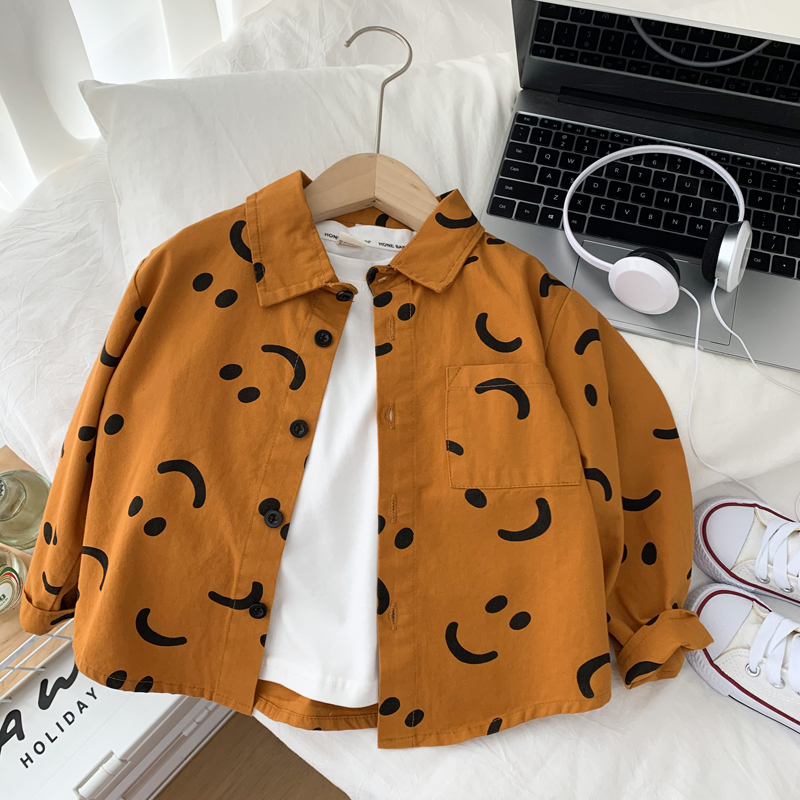  新款男童长袖衬衫新款中小童笑脸洋气衬衣春秋装儿童帅气上衣