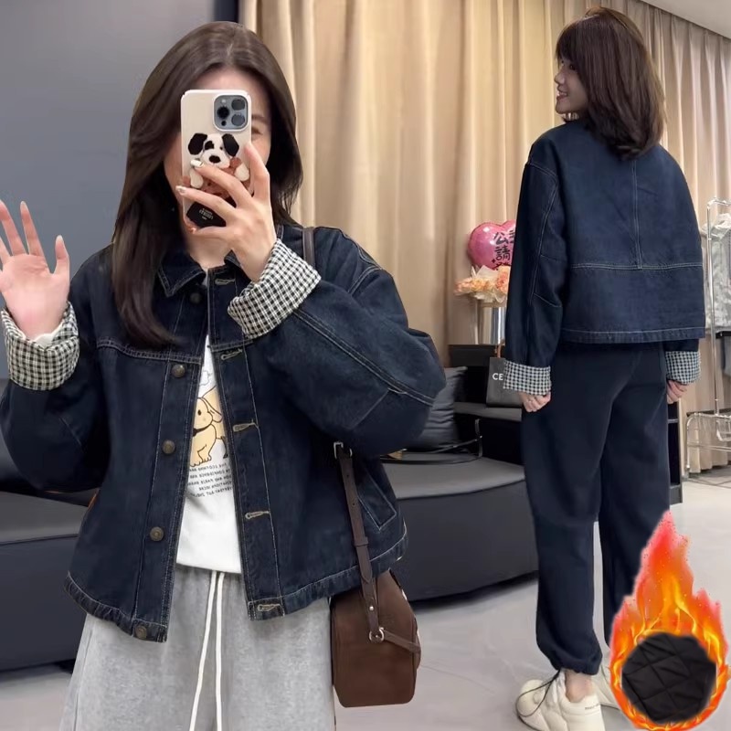 【不褪色】新款加棉加厚牛仔短外套女装小个子今年流行宽松时尚上衣