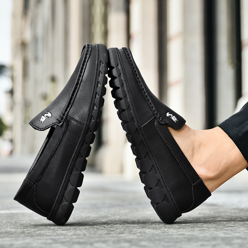 秋季新品豆豆鞋男真皮一脚蹬懒人鞋头层牛皮百搭英伦男鞋商务休闲