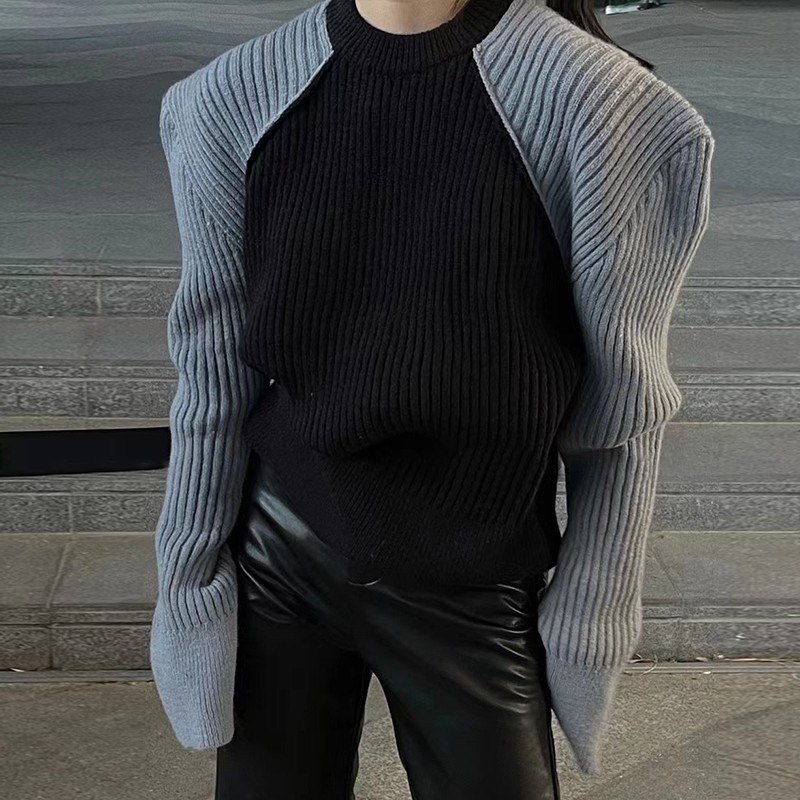 高级感超好看毛衣女加厚冬季2025新款设计感插肩袖直角肩垫肩毛衣