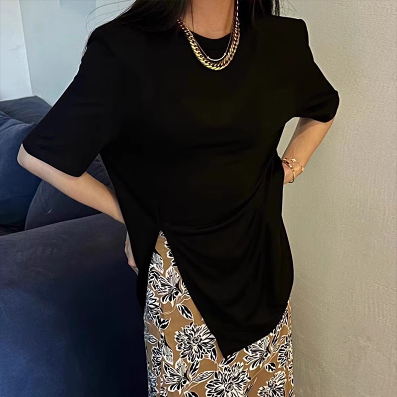 面膜t恤女短袖薄款微透冰丝防晒衣2025新款夏季宽松开叉垫肩上衣