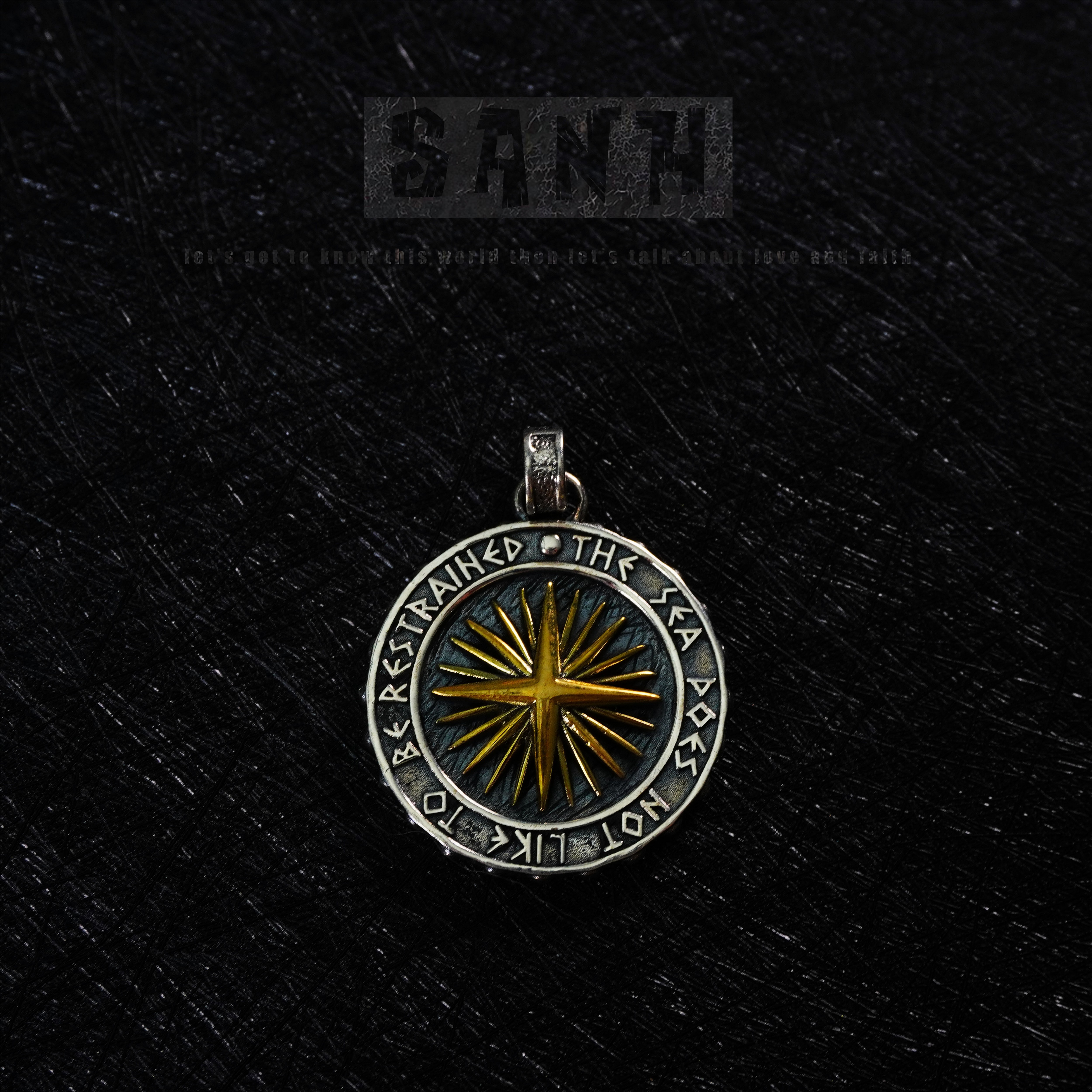 吊坠925银 纯银海神罗盘航海吊坠项链男士潮欧美个性小众设计挂饰