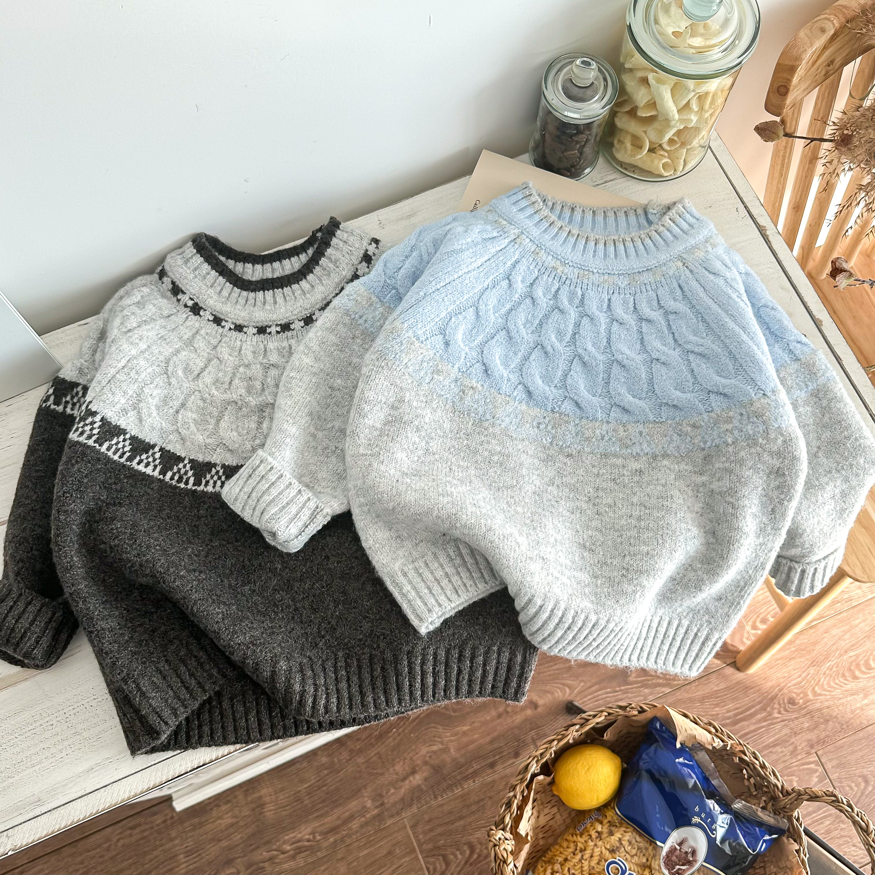 男童毛衣儿童针织衫秋装2024新款防寒外搭保暖衣宝宝慵懒圆领上衣