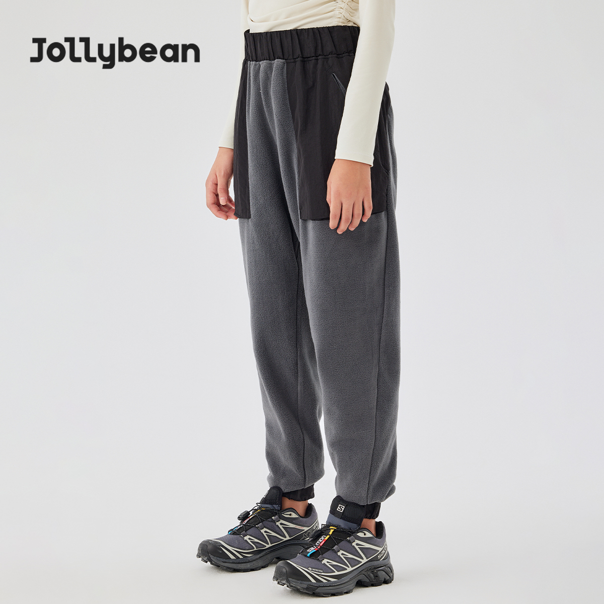 Jollybean丨儿童抓绒保暖男女童拼接轻便舒适摇粒绒长裤冬季新款