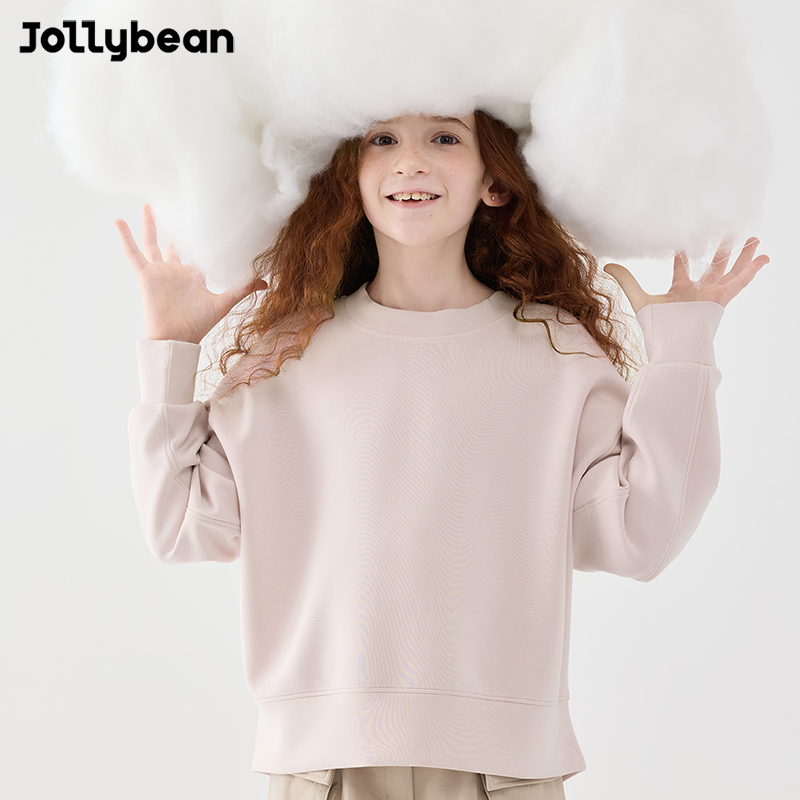 Jollybean儿童布丁天丝卫衣24秋季新款男女童纯色弹力舒适上衣