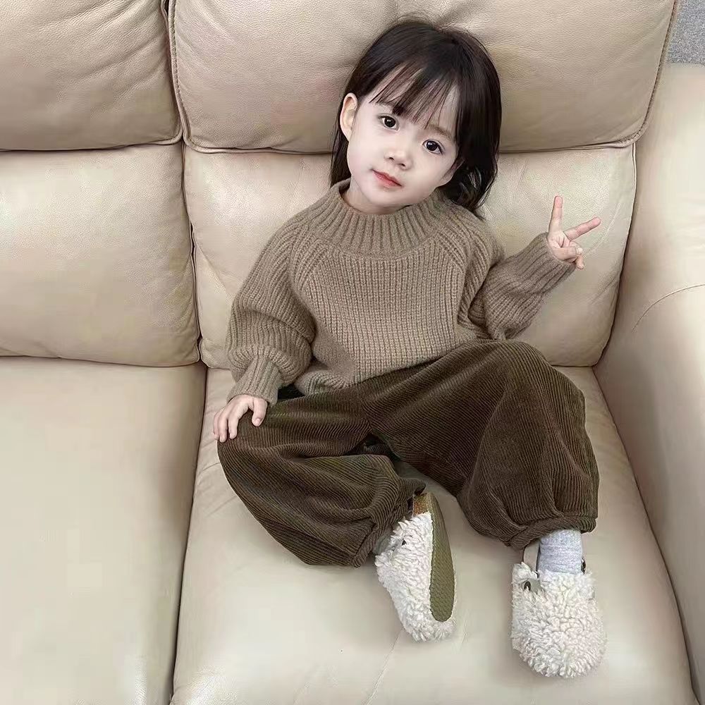 伊伊童装韩版儿童加厚粗针毛衣男女2023新款宝宝半高领洋气打底针