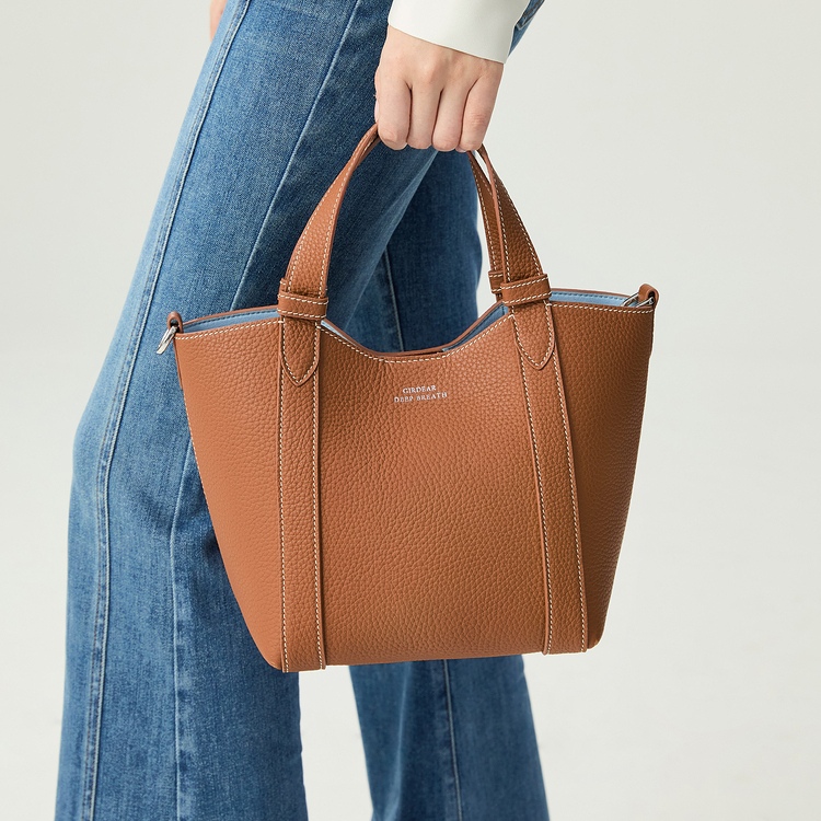 牛皮菜篮包荔枝纹单肩百搭斜挎手提包AB10256休闲轻奢通勤真皮