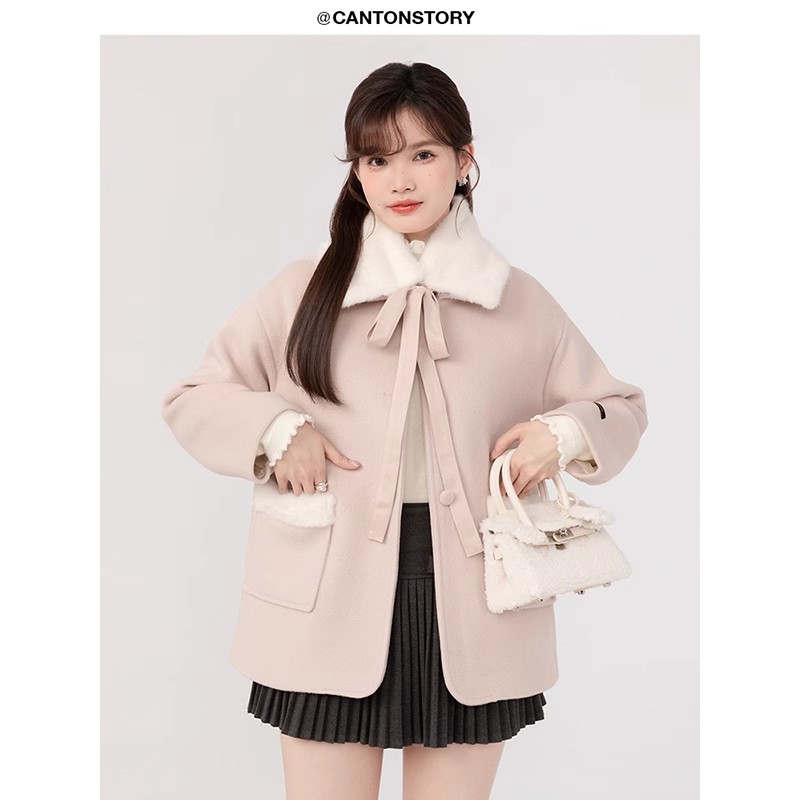 【羊城故事】温柔气质加厚羽羽内胆毛呢外套秋冬保暖百搭大衣1110