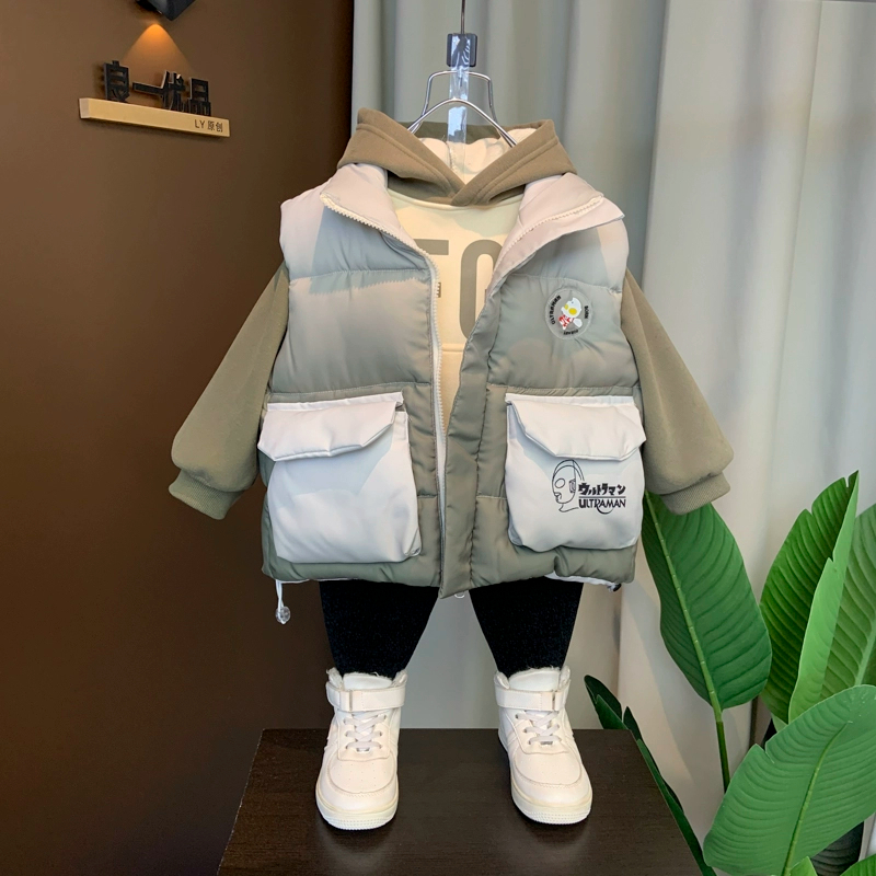 奥特曼衣服男童马甲秋冬季2023新款儿童酷帅棉坎肩男孩宝背心外穿