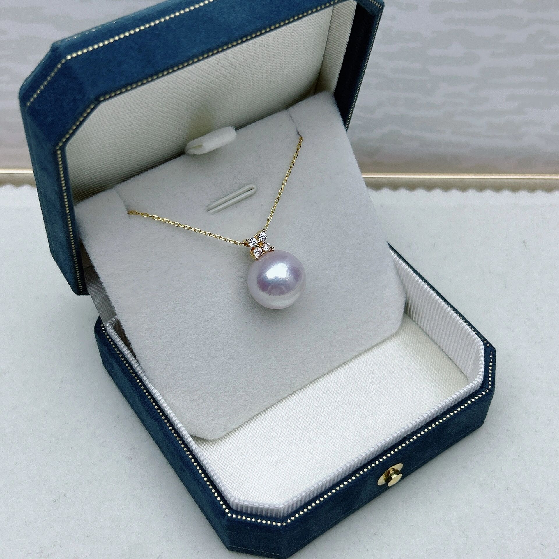 【玥白丽镇店之宝】18k四叶草13-15mm吊坠6A极光赛澳白珍珠无暇项链