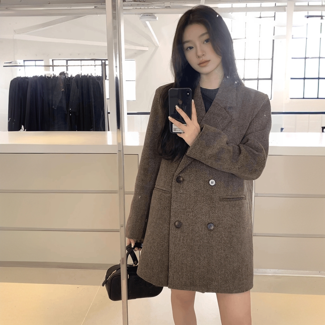 2025秋冬新款西装外套女美拉德穿搭宽松长款呢子大衣