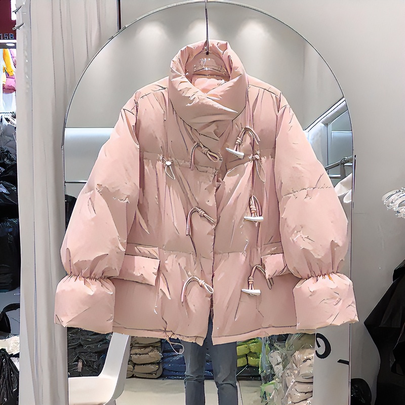 CxcvcK韩系宽松牛角扣羽服女短款2023新款韩版宽松衣面包服外套潮