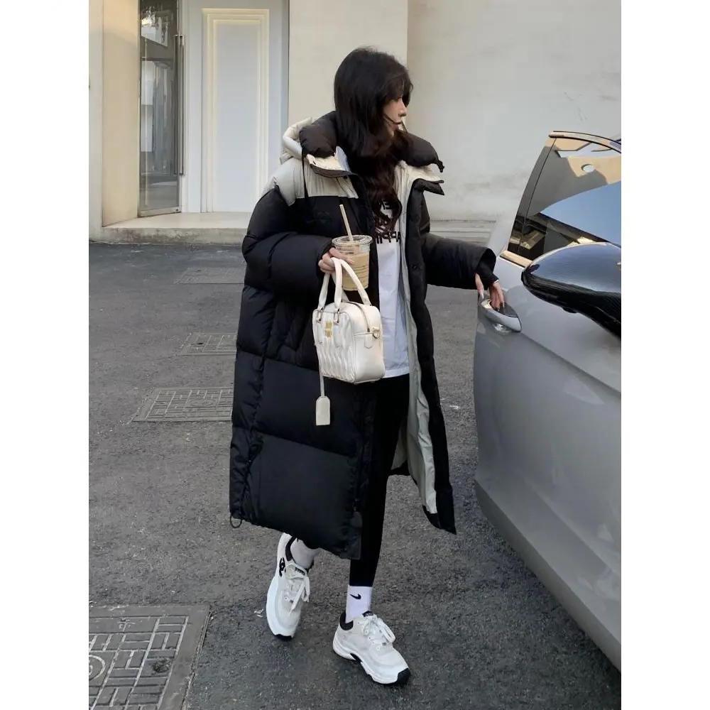 长款拼色衣女新款韩版宽松服过膝款加厚外套