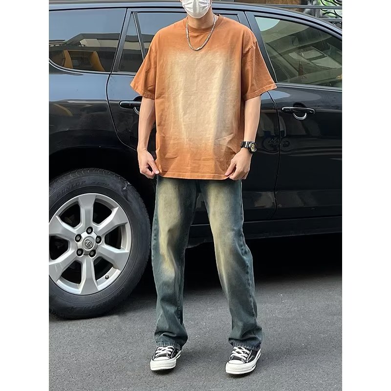 港风潮男夏季新款2023个性复古牛仔裤嘻哈百搭潮高街潮流痞帅长裤