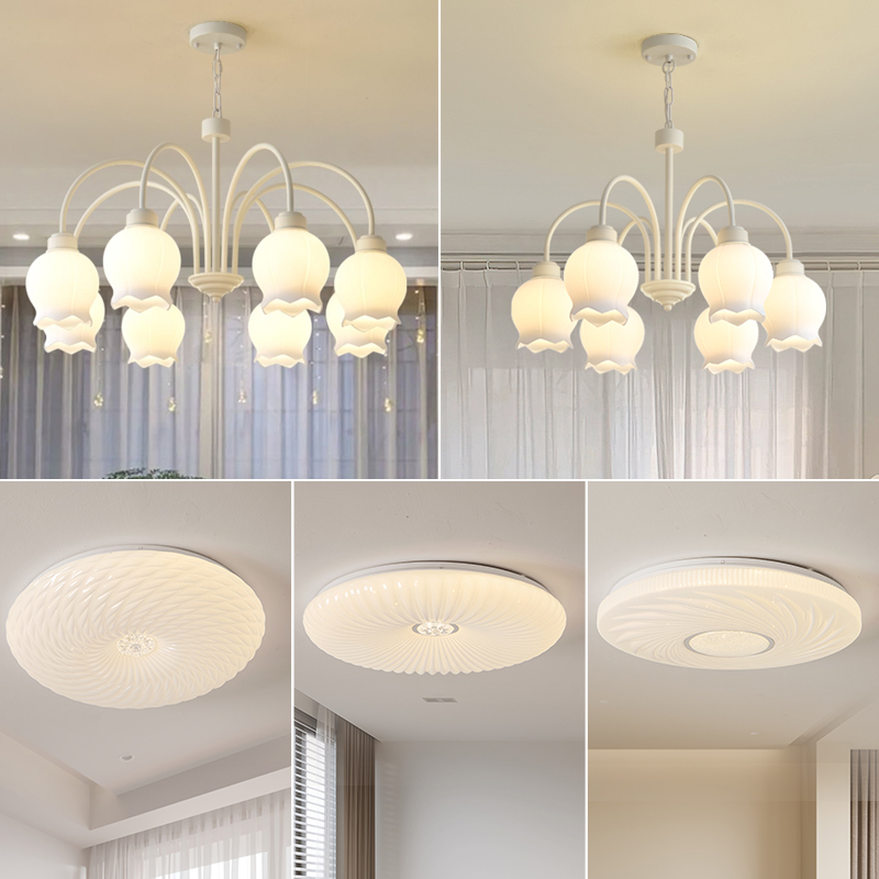 现代简约客厅灯奶油风创意白铃兰花吊灯餐厅法式轻奢主卧室书房灯