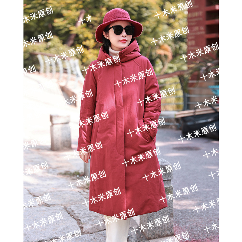 赶梦~山楂红/十木米原创冬季新款长绒棉百搭连帽加厚棉服外套女