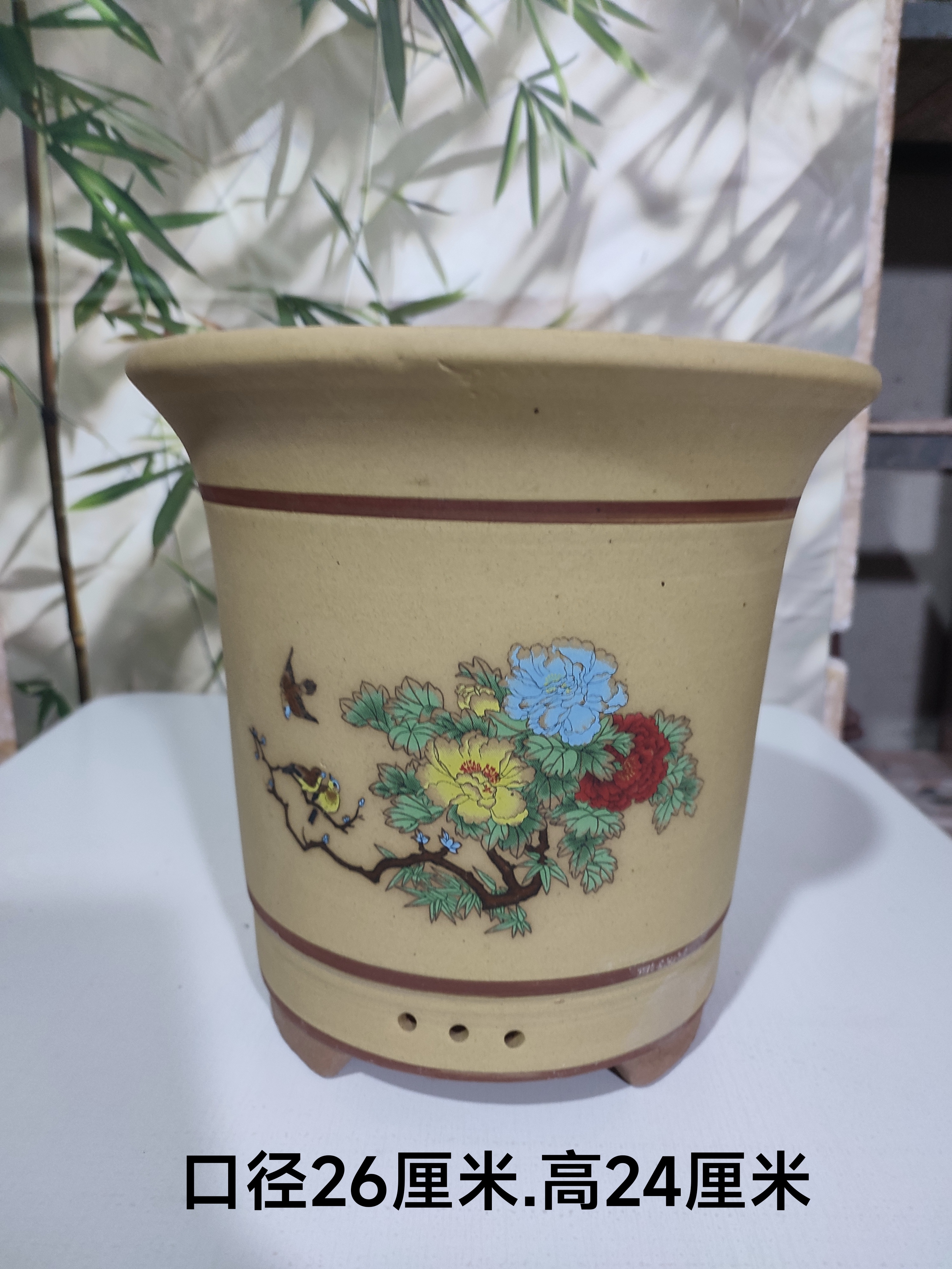 中国风圆形紫砂大号兰花盆