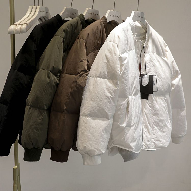 爆款2022秋冬保暖羽绒服女宽松纯色棒球服领慵懒风面包服外套同