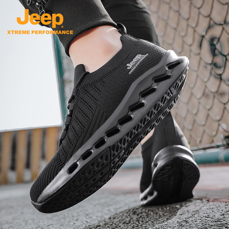 Jeep男鞋夏季网面轻便户外鞋防滑软底飞织跑步休闲运动鞋子增高男