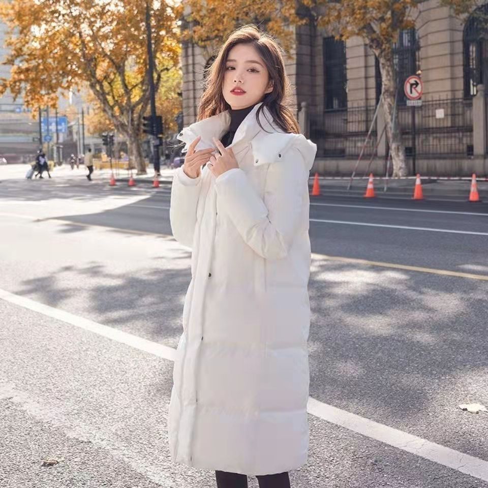 2023年新款爆款小个子服女中长款过膝加厚简约白冬季外套