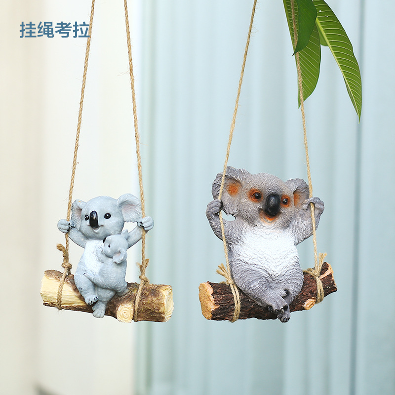 跨境新款花园庭院装饰品挂绳考拉仿真动物树脂户外园林工艺品摆件
