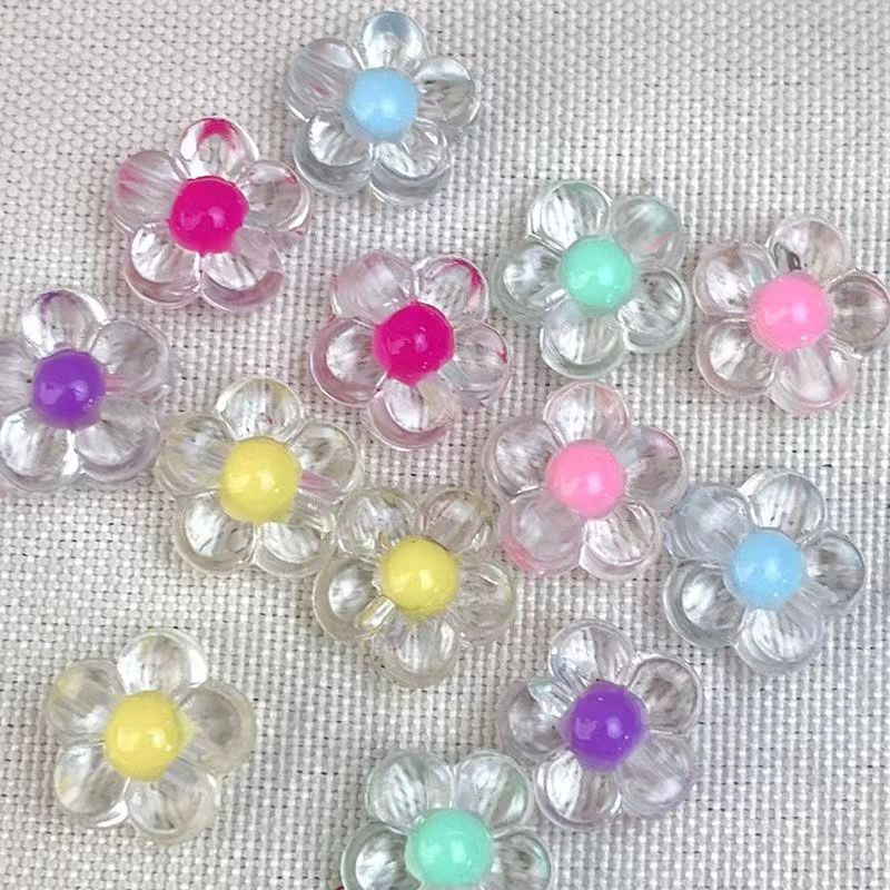 买一送一 12mm透明磨砂内彩亚克力花朵珠中珠散珠子DIY饰品配件