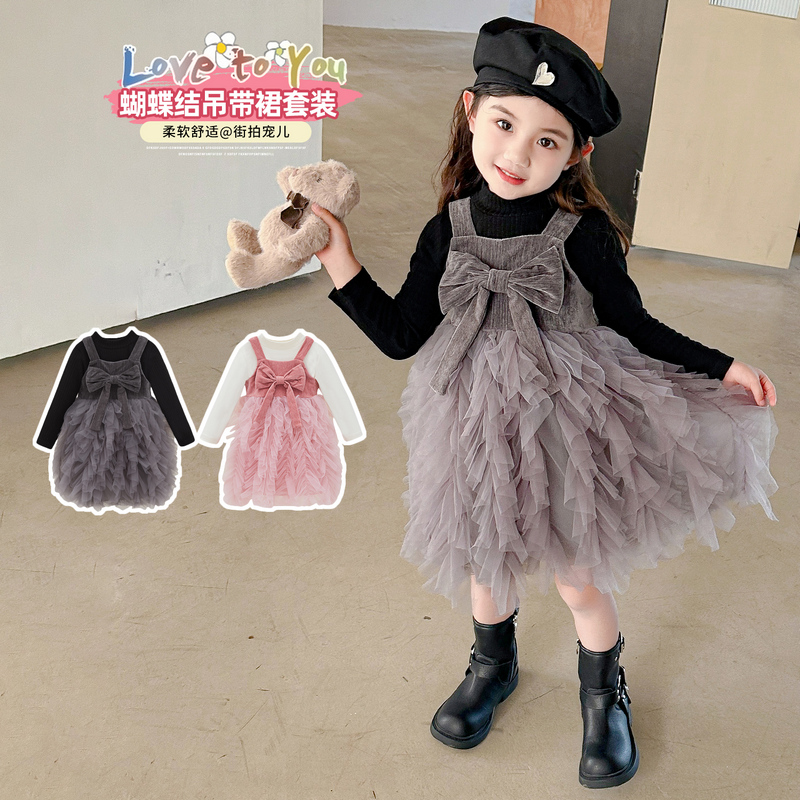 女童秋装连衣裙新款洋气背心裙子女宝宝公主裙秋季儿童蓬蓬裙套装