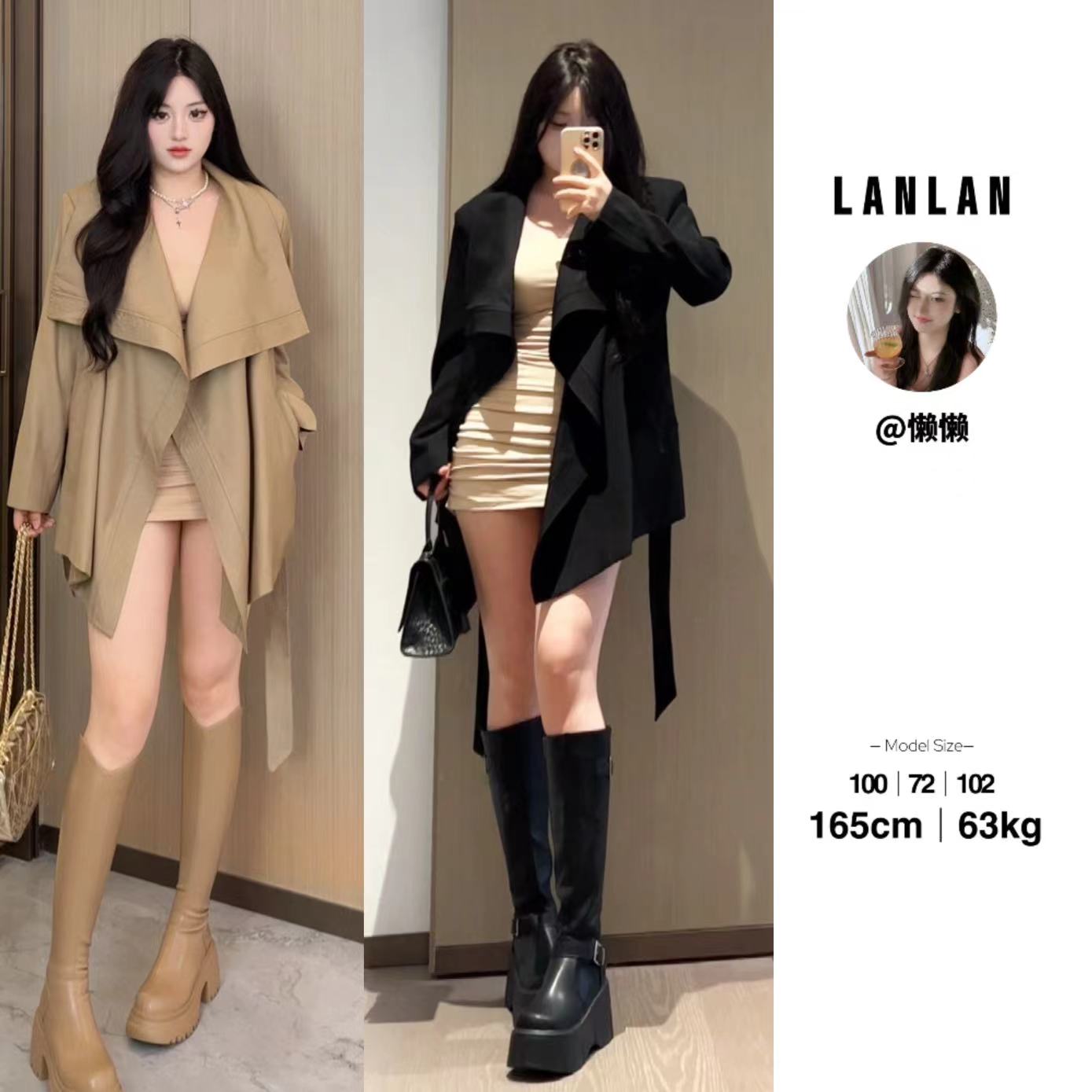 Lanlan-【街头故事】高级感气质显瘦长袖外套连衣裙时尚收腰显瘦裙