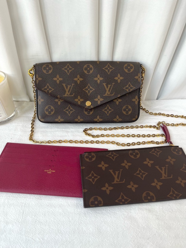 95新 LouisVuitton/路易威登 LV经典老花三合一单肩斜挎包链条包