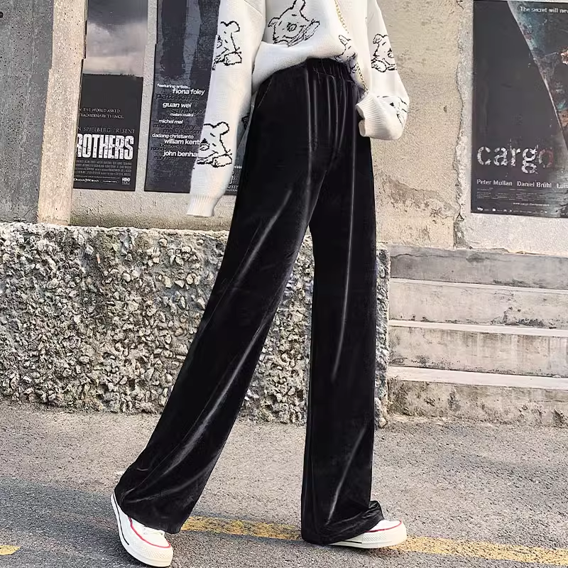 金丝绒阔腿裤女秋冬小个子高腰显瘦百搭垂感直筒宽松拖地休闲裤子