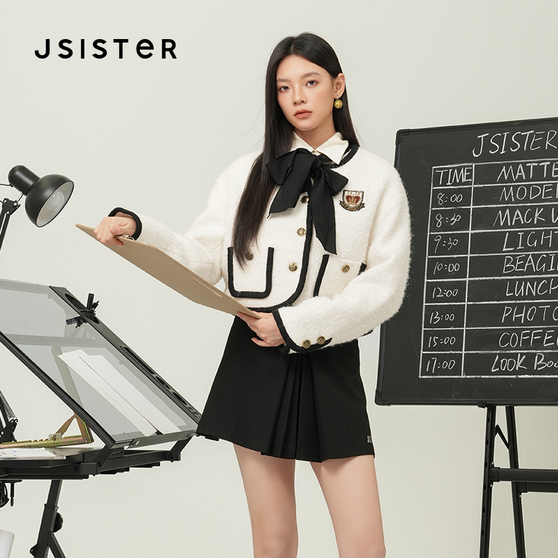【芋总专属】jsister JS女装时尚米白学院风箱型毛呢短外套