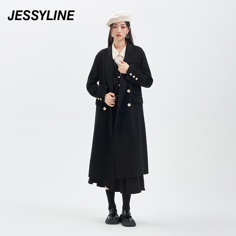 jessyline冬季新款大衣 杰茜莱时尚简约百搭双面毛呢外套