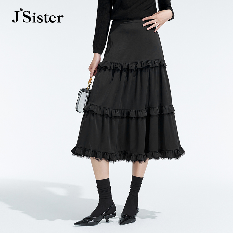 jsister 冬装新款 JS女装时尚黑色百搭流行蛋糕裙 S345212448